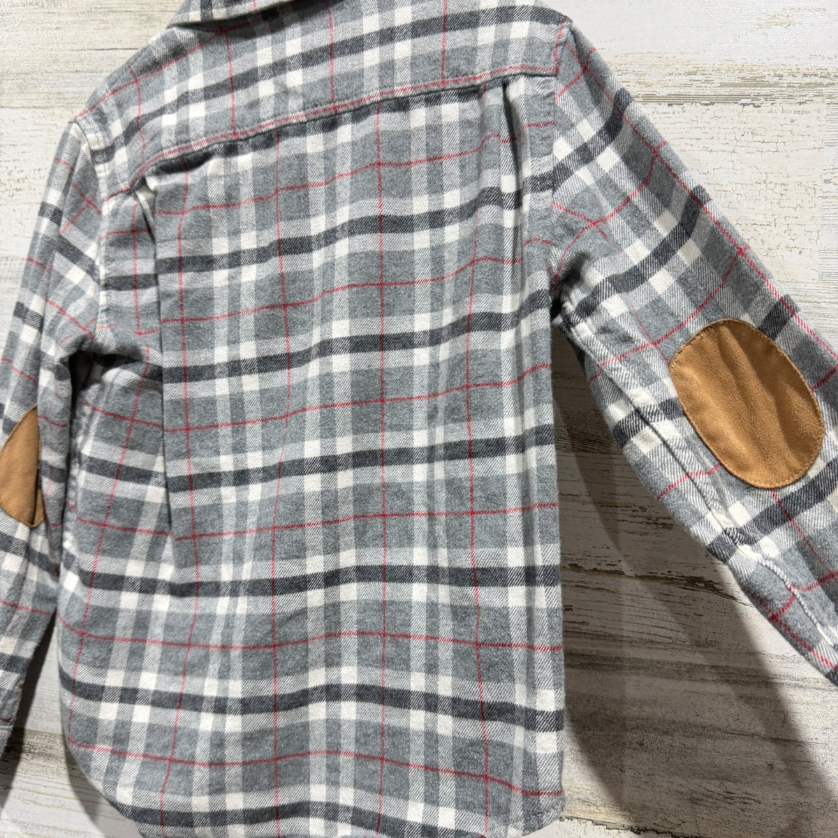 Hope & Henry Plaid Shirt Boys Small Gray Elbow Patch Organic Cotton Preppy EUC3