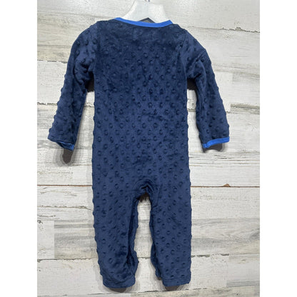 Mud Pie Monster Romper Boys 9-12M Navy Blue Minky Dot Fuzzy Applique EUC3