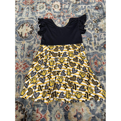 Boutique Bulldogs Dress Girls 7-8 Black Gold Striped Flutter Sleeve2