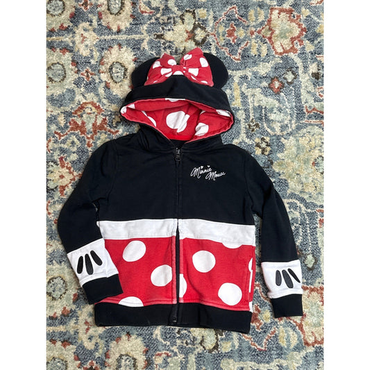 Disney Parks Minnie Mouse Hoodie Girls XS Black Red Polka Dot Ears Bow Jacket0