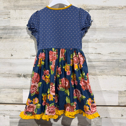 Matilda Jane Joanna Gaines Dress Girls 8 Blue Floral Polka Dot Ruffle Boho EUC4