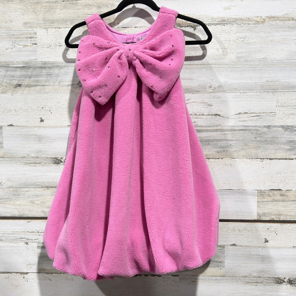 Lola and the Boys Teddy Fleece Dress Girls 12T Pink Big Bow Rhinestone NWT0
