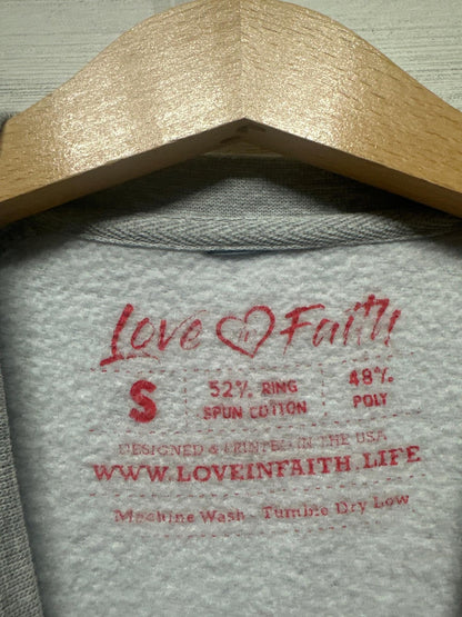 Love in Faith Sweatshirt Women Small Gray Christmas Graphic Raglan EUC2