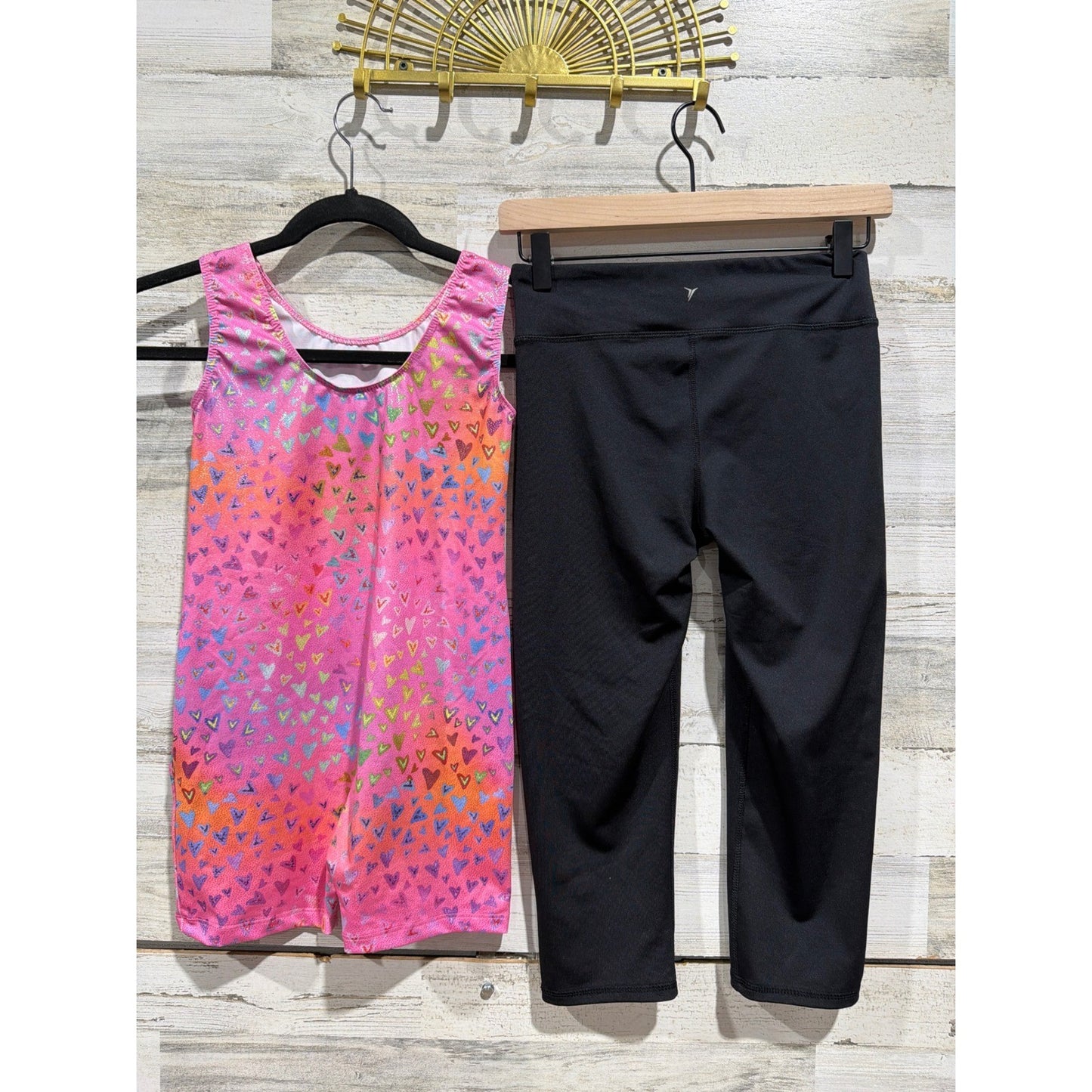 Old Navy Boutique Activewear Girls 14/16 Black Pink Heart Dance Leggings EUC3
