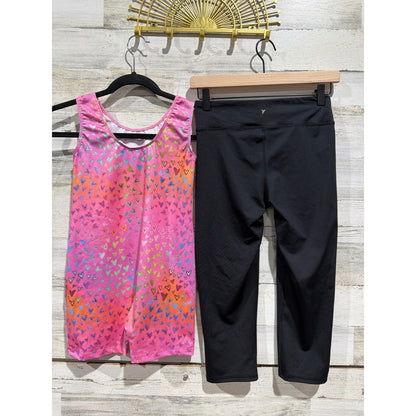 Old Navy Boutique Activewear Girls 14/16 Black Pink Heart Dance Leggings EUC3