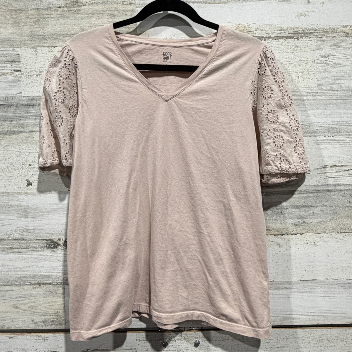 Good Hart Matilda Jane Eyelet Sleeve Top Women M Tan Organic Cotton Boho0