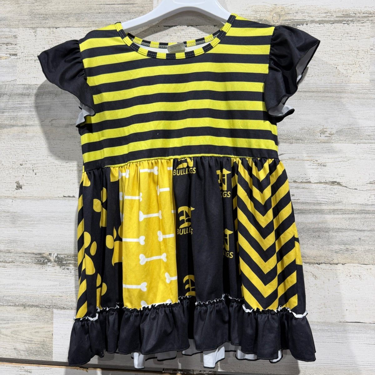 Bulldogs Mascot Tunic Top Girls 10-12 Yellow Black Mixed Print Boutique Style0