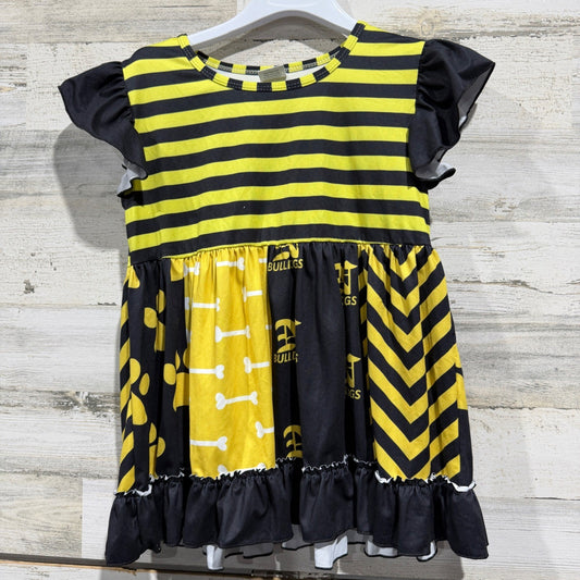 Bulldogs Mascot Tunic Top Girls 10-12 Yellow Black Mixed Print Boutique Style0