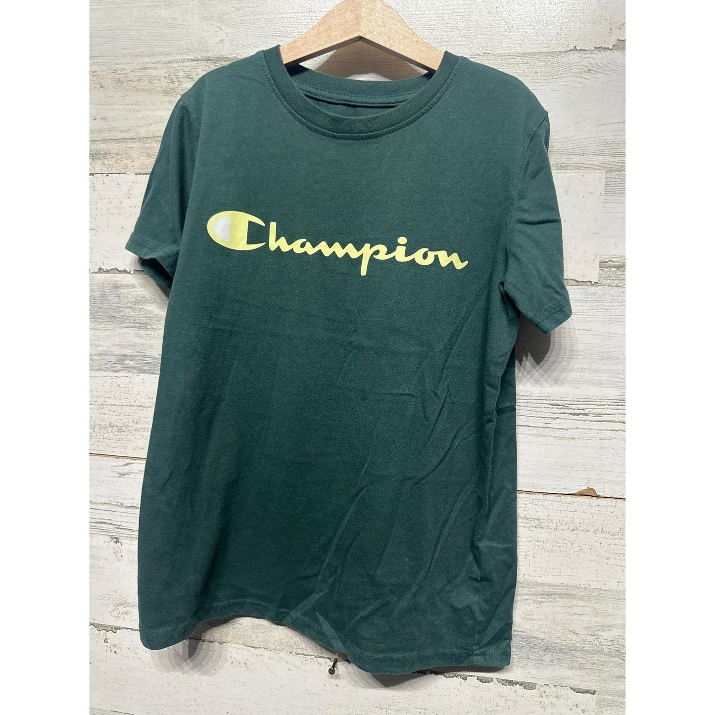 Champion T-Shirt Boys Medium Dark Green Graphic Logo Sportswear Athletic EUC0