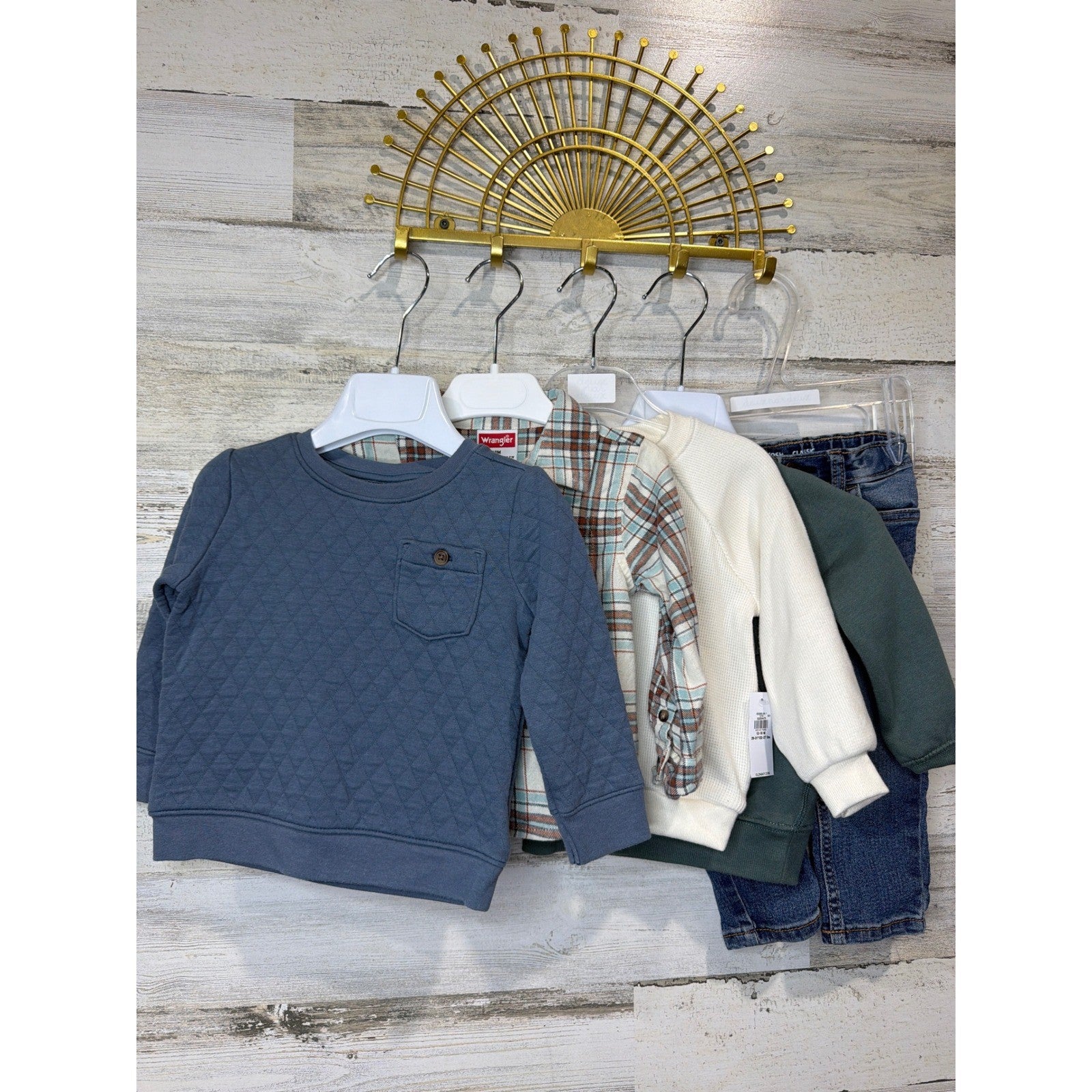 OshKosh Wrangler Old Navy Boys 12M Blue Green Plaid Bundle Gorpcore0