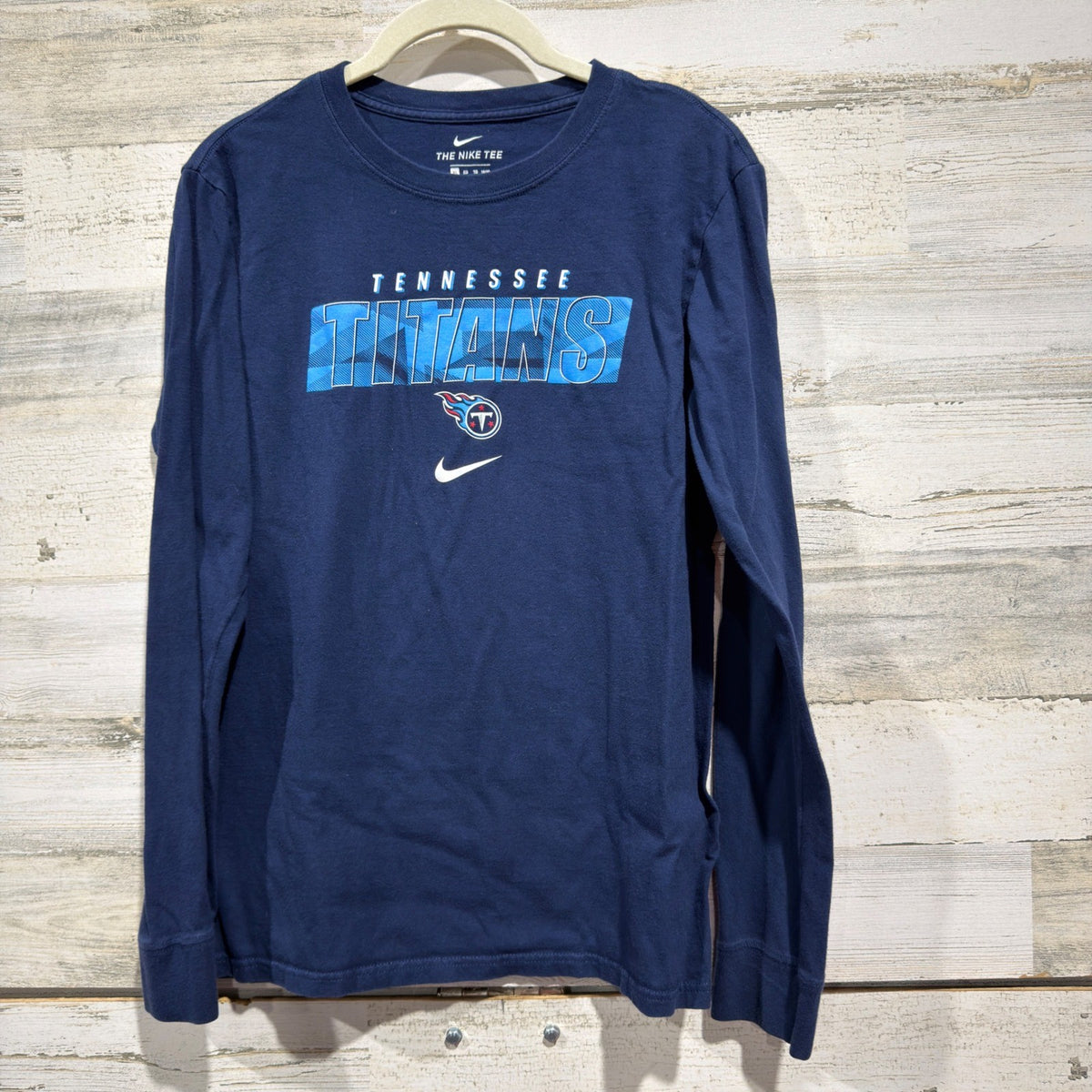 Nike Tennessee Titans Long Sleeve Shirt Boys XL Navy Blue Cotton NFL EUC0