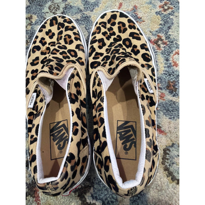 Vans Slip On Shoes Women Size 9 Leopard Print Canvas Skater Streetwear EUC6