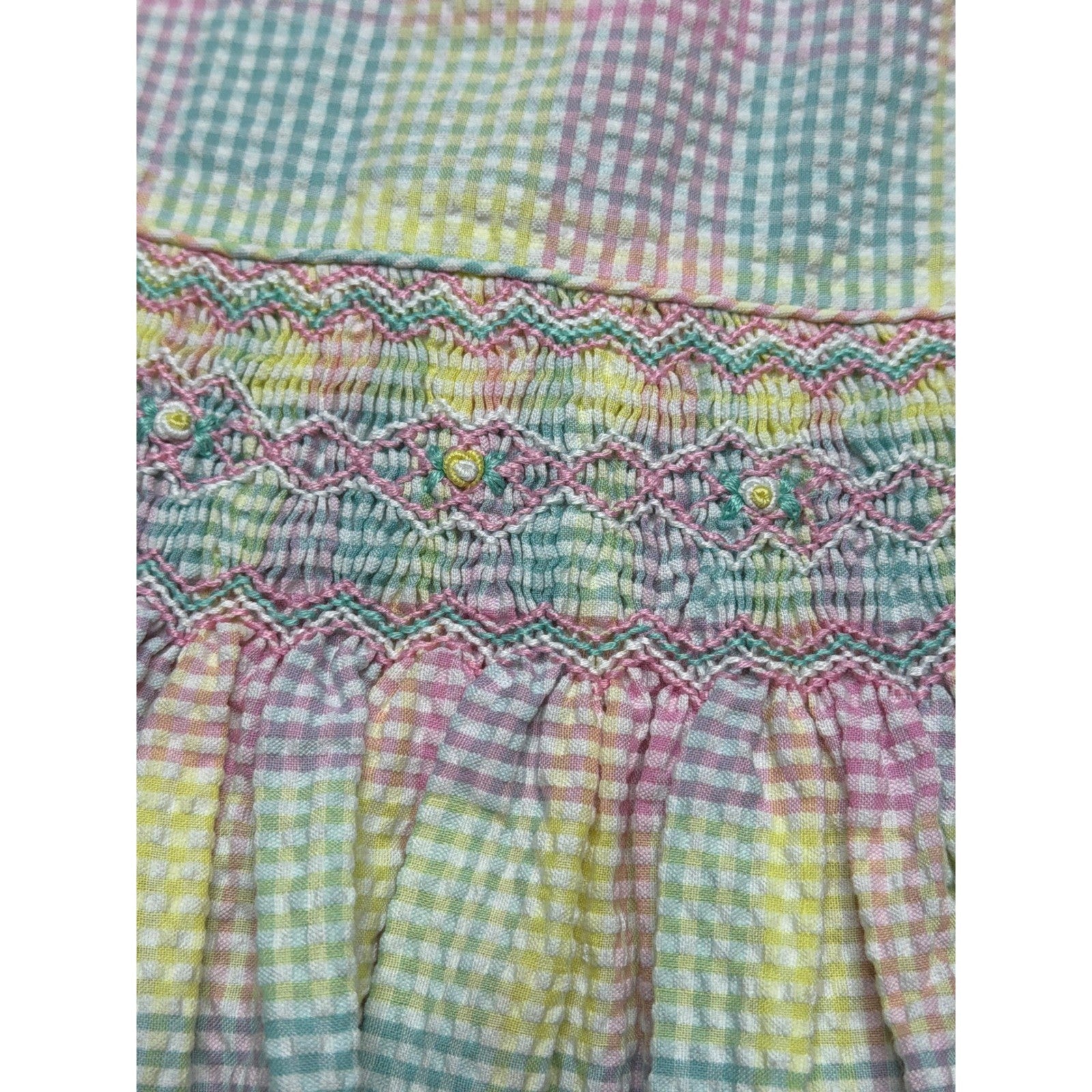 Christie Brooks Smocked Dress Girls 5/6 Pastel Gingham Seersucker3