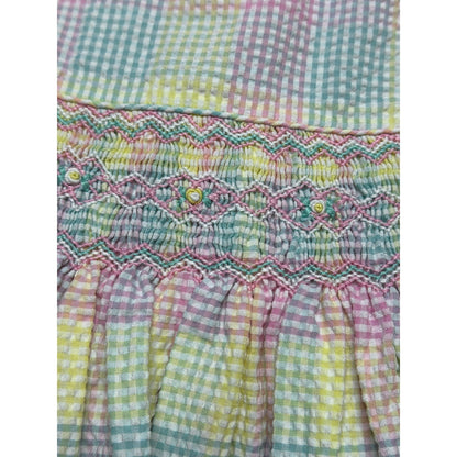 Christie Brooks Smocked Dress Girls 5/6 Pastel Gingham Seersucker3