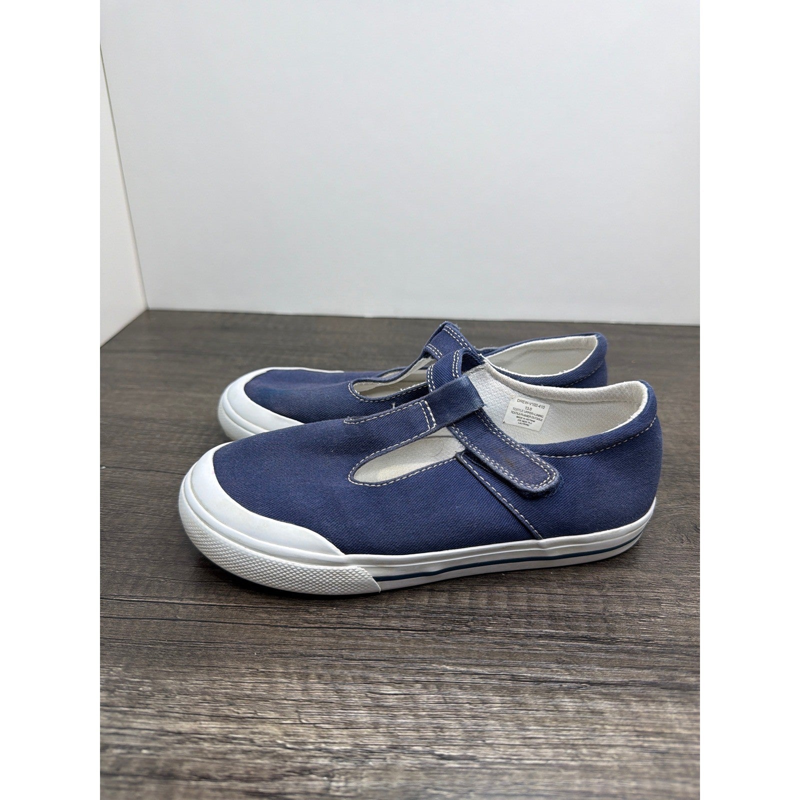 Footmates Ariel T-Strap Sneaker Girls 13 Navy Canvas Classic Preppy *Flawed1