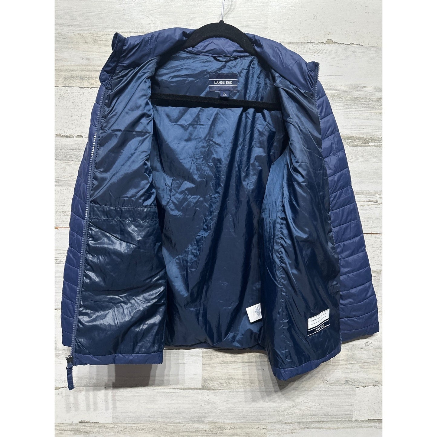 Lands End Puffer Jacket Kids 14-16 Navy Blue Quilted Lightweight EUC2