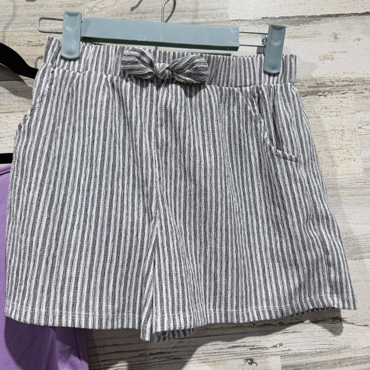 Bodysuit and Shorts Set Girls 10-11Y Purple Striped Modern EUC1