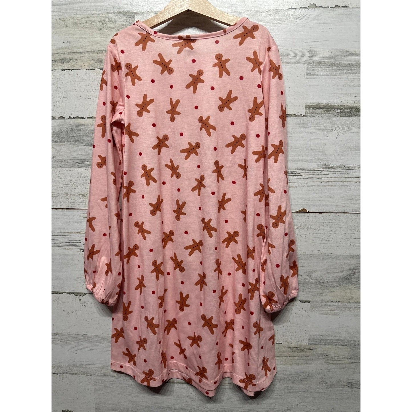 Hanna Andersson Nightgown Girls 10 Pink Gingerbread Man Holiday EUC3