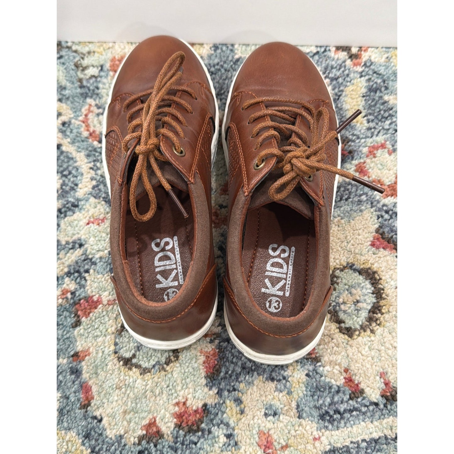 Hawkwell Oxford Sneaker Boys Size 13 Brown Faux Leather Casual Preppy EUC4