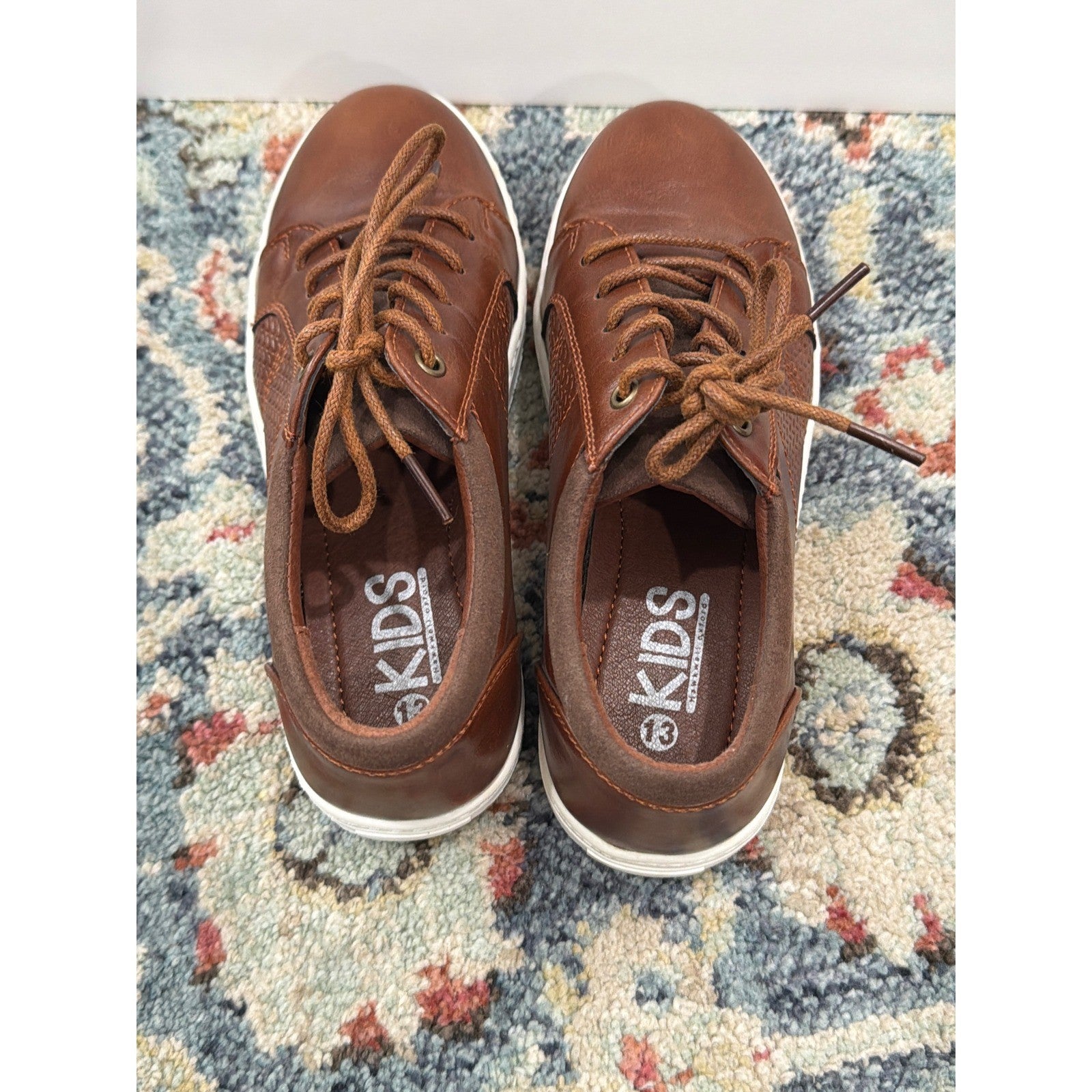 Hawkwell Oxford Sneaker Boys Size 13 Brown Faux Leather Casual Preppy EUC4