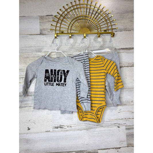Carter's 4pc Outfit Set Boys 3 Months Gray Yellow Striped Nautical Coastal EUC0