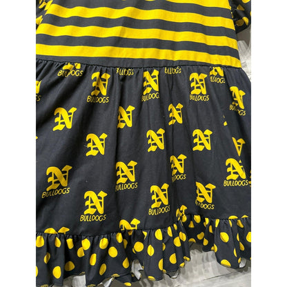 Boutique Bulldogs Tunic Top Girls 10/12 Black Yellow Stripe Polka Dot EUC1
