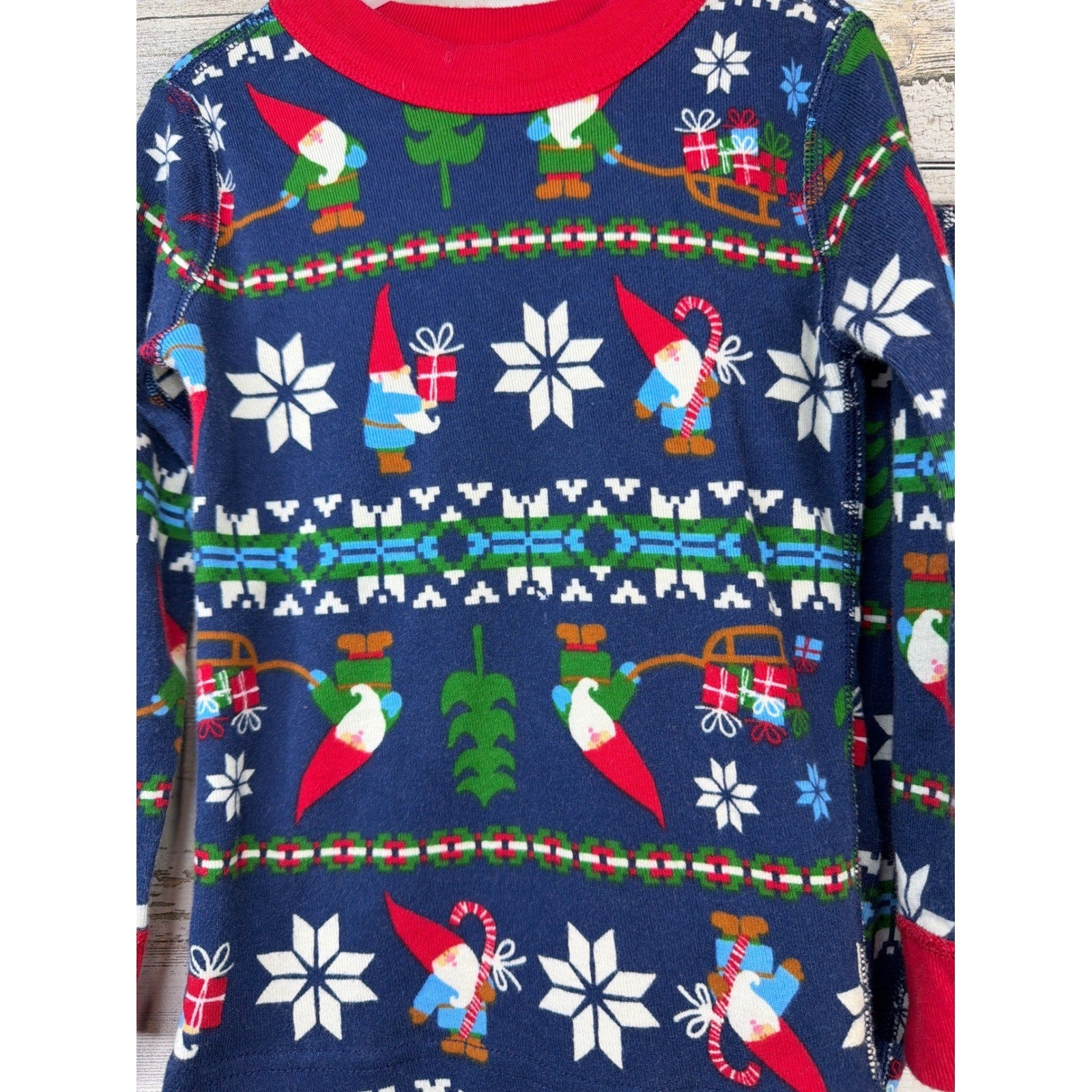 Hanna Andersson Pajamas Boys 3T Blue Gnome Fair Isle Organic Cotton Holiday EUC1