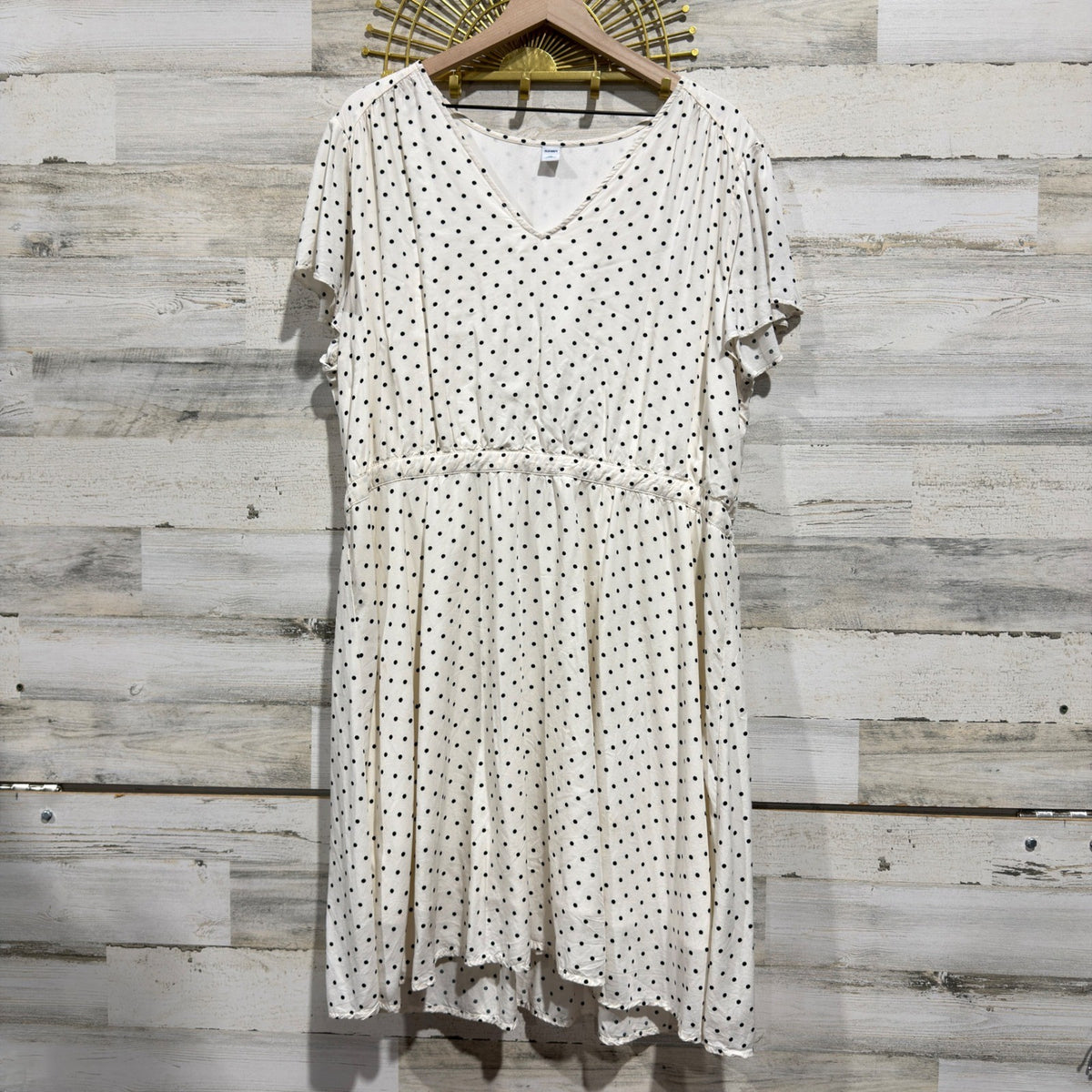 Old Navy Polka Dot Fit & Flare Dress Women XXL White Rayon Retro Flawed*0