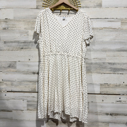 Old Navy Polka Dot Fit & Flare Dress Women XXL White Rayon Retro Flawed*0
