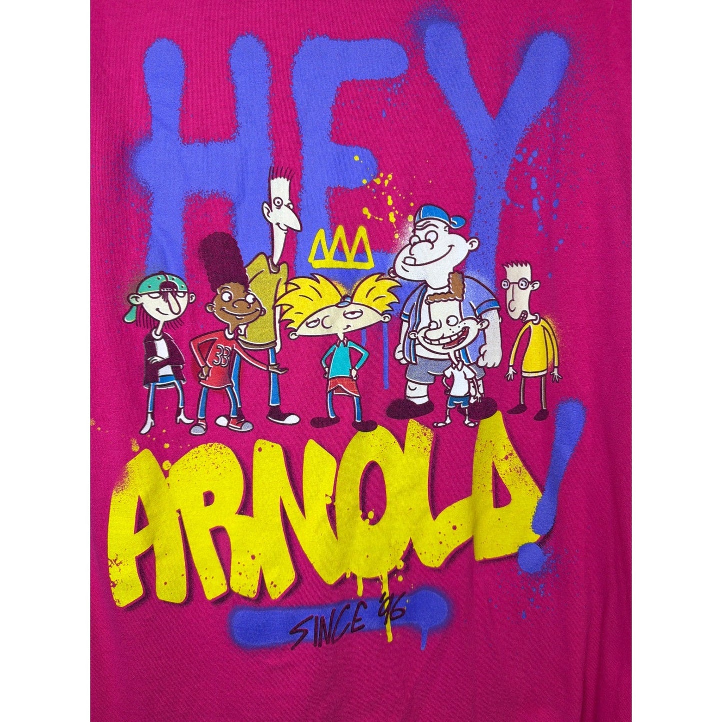 Nickelodeon Hey Arnold T-Shirt Women Medium Pink Graphic 90s Cartoon GUC*1