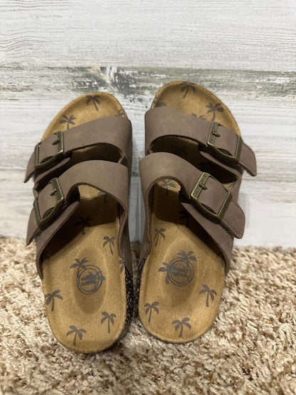 Brown Double Buckle Sandals Kids Youth 1 Brown Slides EUC3