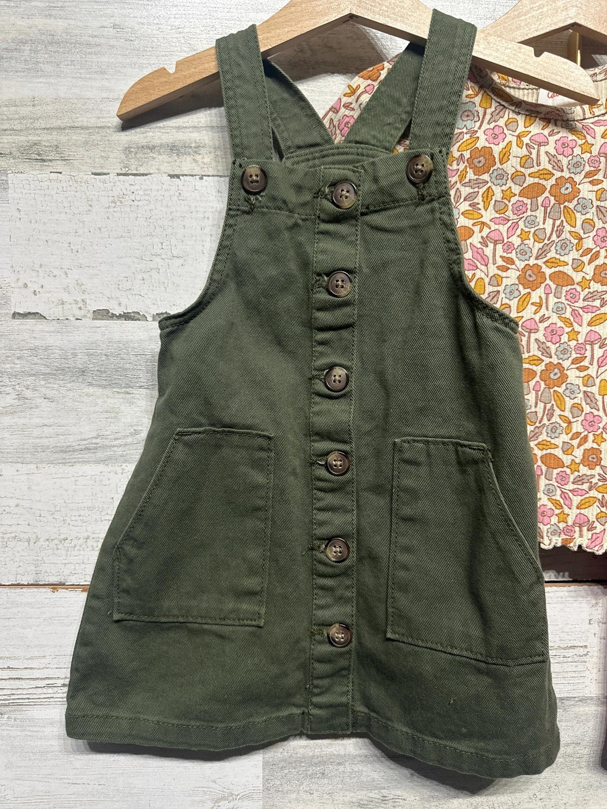 Cat & Jack 3pc Outfit Set Girls 3T Green Pink Floral Jumper Tee Pants1