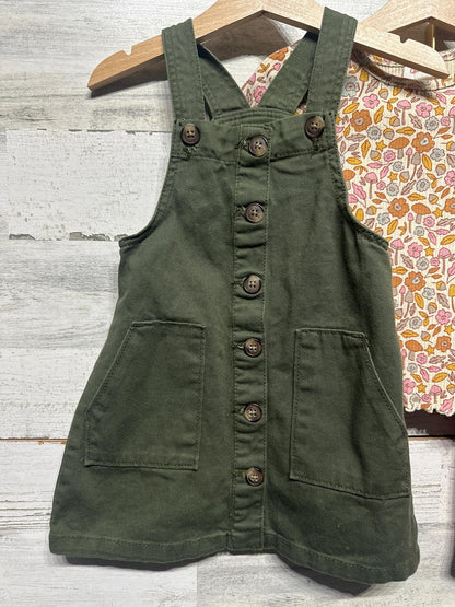 Cat & Jack 3pc Outfit Set Girls 3T Green Pink Floral Jumper Tee Pants1