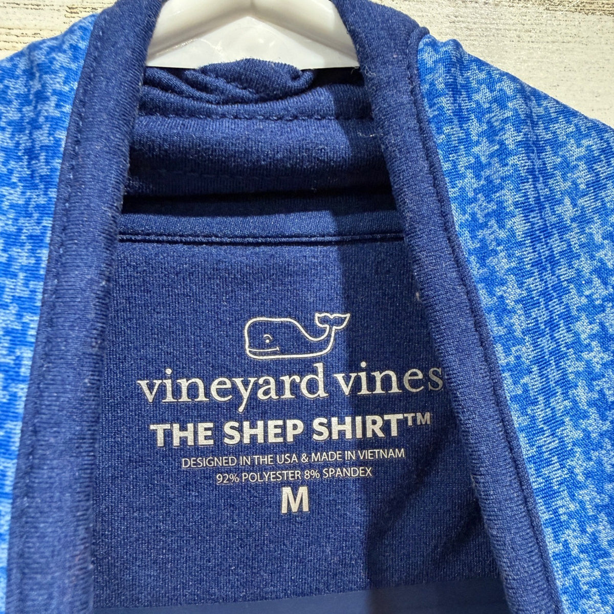 Vineyard Vines Shep Shirt Pullover Men M Blue Houndstooth Performance EUC2