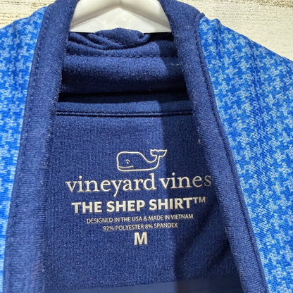 Vineyard Vines Shep Shirt Pullover Men M Blue Houndstooth Performance EUC2