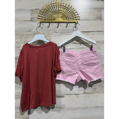 Society Stitch OshKosh Outfit Girls M 7 Red Pink Yosemite Shorts Set NWT3