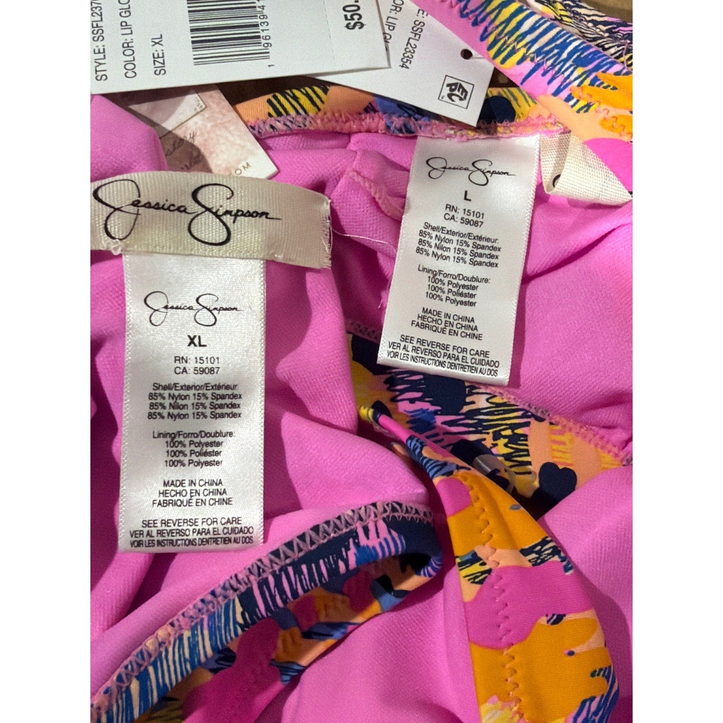 Jessica Simpson Bikini Set Women L Top XL Bottoms Print Tropical Swim Vacay NWT8