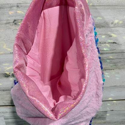 Nicole Miller Mermaid Tail Blanket Kids Shiny Pink Blue Sequin Plush Cozy EUC6