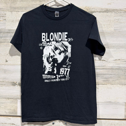 Gildan Blondie Band Tee Women Small Black Graphic 1977 Rock EUC0