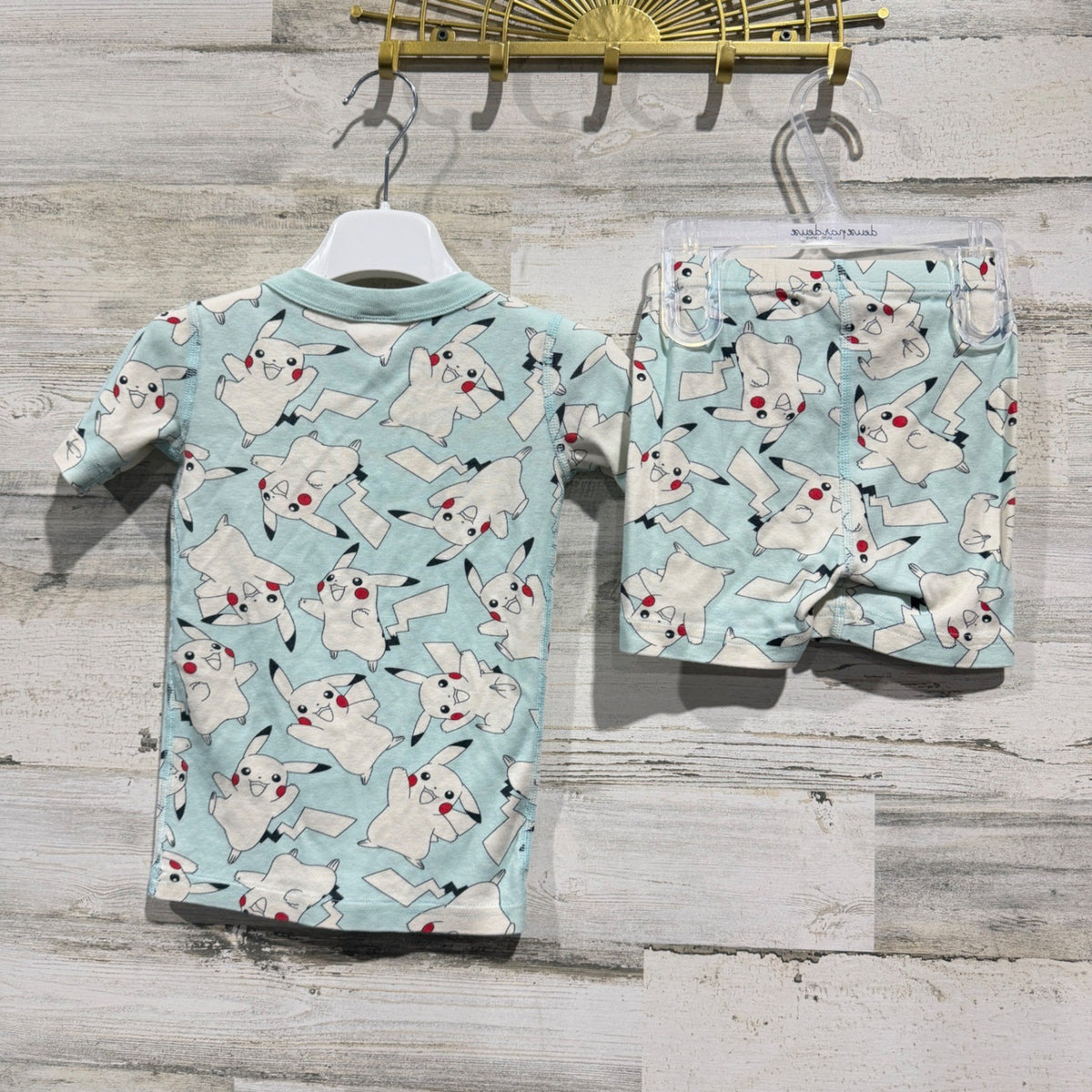 Hanna Andersson Pajama Set Boys 5 Blue Pikachu Pokemon Shortie EUC4