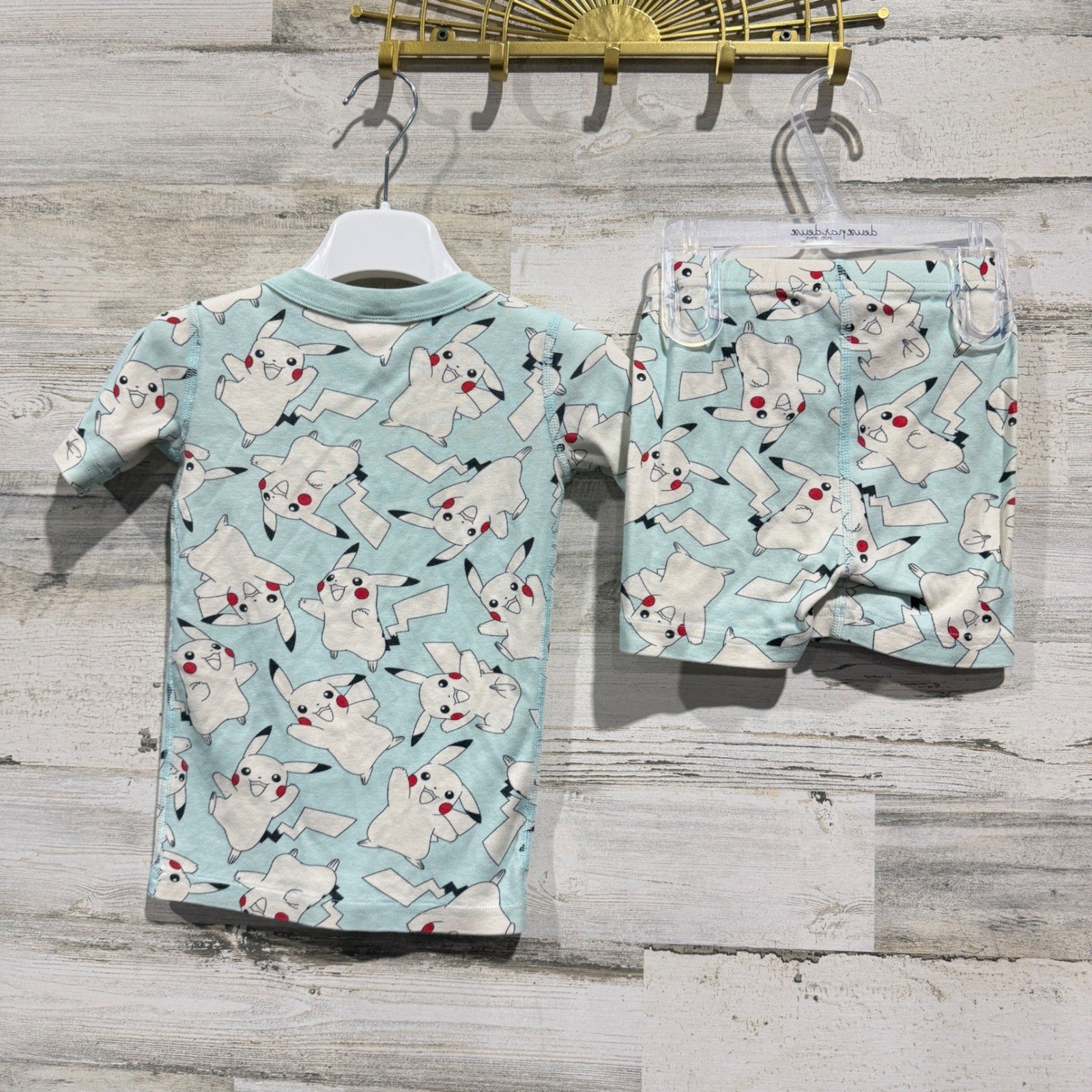 Hanna Andersson Pajama Set Boys 5 Blue Pikachu Pokemon Shortie EUC4