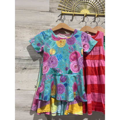 Boutique Dress Bundle Girls 2T Multicolor Rainbow Floral Plaid Pom Pom3