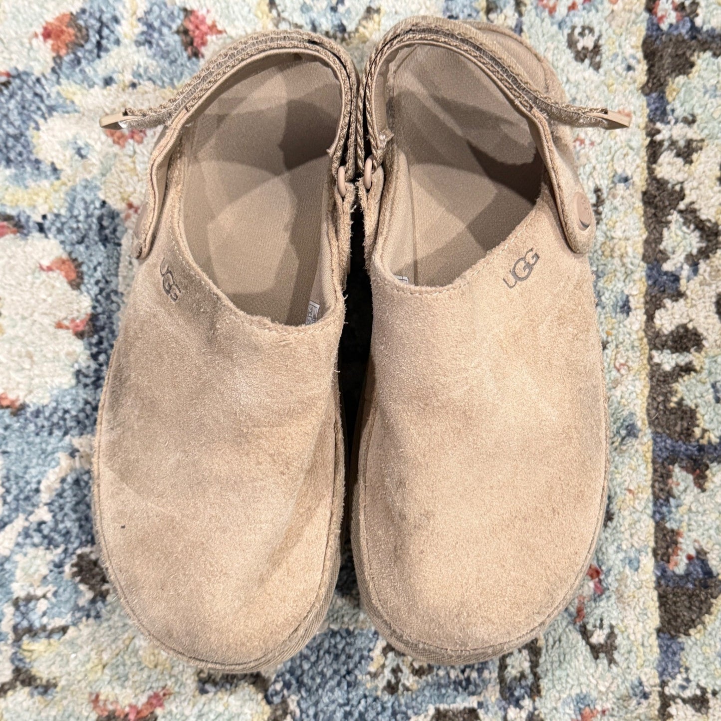 UGG Goldenstar Clog Women 5.5 Driftwood Suede Platform Strap Comfort GUC0