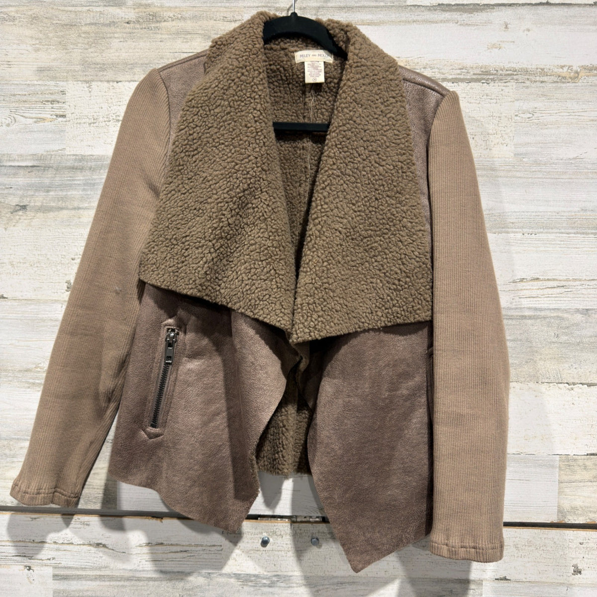 Miley and Molly Jacket Women M Brown Faux Suede Shearling Moto Cabincore EUC1