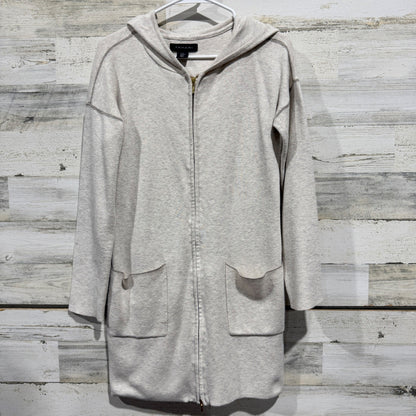 Tahari Longline Zip Hoodie Sweater Women M Oatmeal Cotton Blend Casual GUC*0