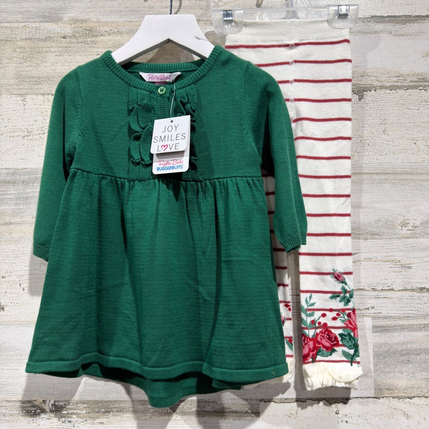 Ruffle Butts Cardigan Tights Set Girls 12-18M Green Floral Holiday NWT0