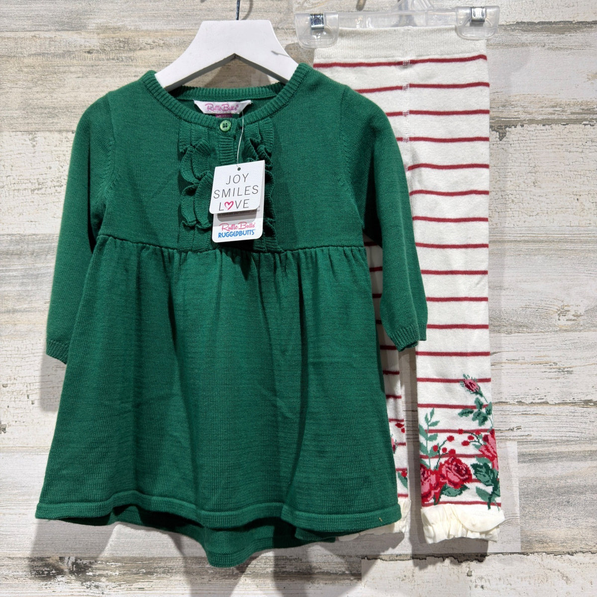Ruffle Butts Cardigan Tights Set Girls 12-18M Green Floral Holiday NWT0