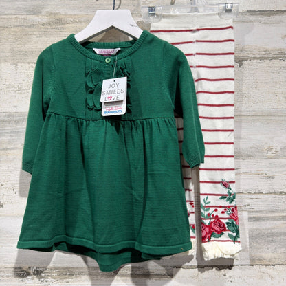 Ruffle Butts Cardigan Tights Set Girls 12-18M Green Floral Holiday NWT0