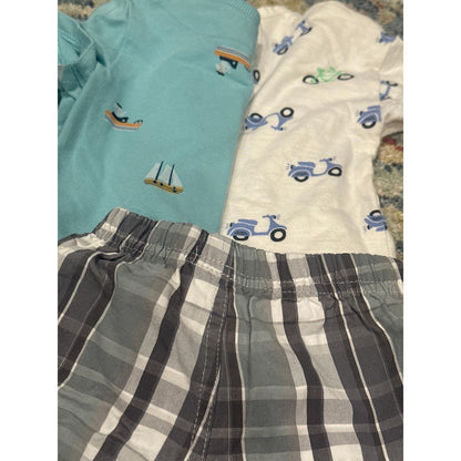 Carter's Cat & Jack Pekkle Shorts Shirt Set Boys 6-9M Blue Grey Plaid1