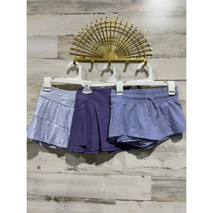 All In Motion Skorts Shorts Girls Small 6/7 Purple Blue Plaid Activewear EUC0